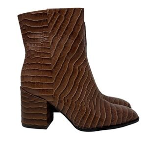 Vionic Harper Croc Embossed Leather Brown Boot Bootie